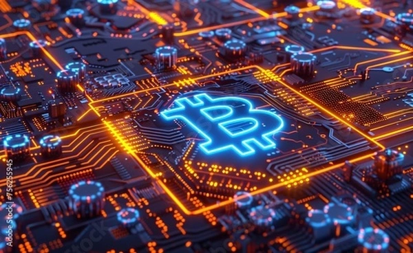 Obraz Neon Bitcoin Logo A Glowing Digital Currency Symbol Generative AI