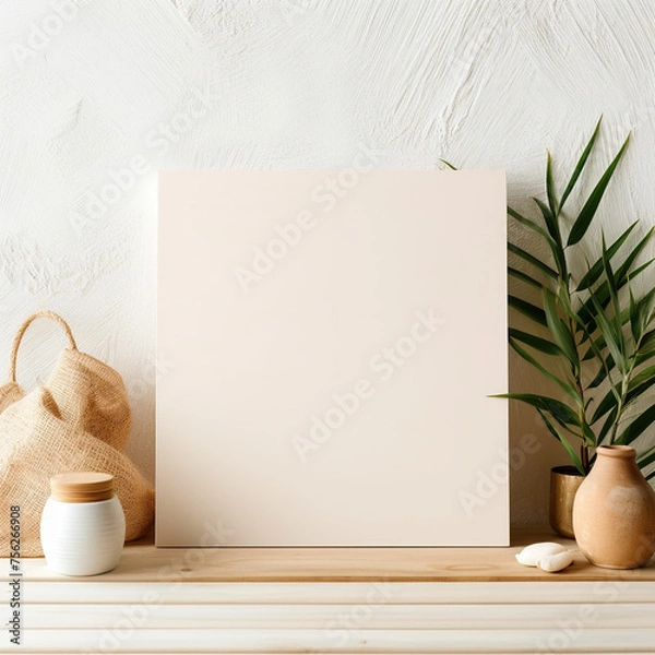 Fototapeta Recipe book and ingredients for cooking displayed on a wooden table with plants and flowers in a cozy home interior