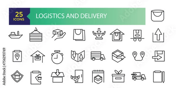 Obraz Logistics and Delivery Simple Set of Delivery Related Vector Line Icons. Contains such Icons as Priority Shipping, Express Delivery, Tracking Order and more.