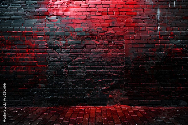 Obraz Wet brick wall, red light.