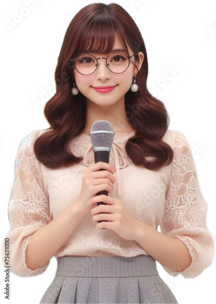 Obraz マイクで喋るメガネの女性
