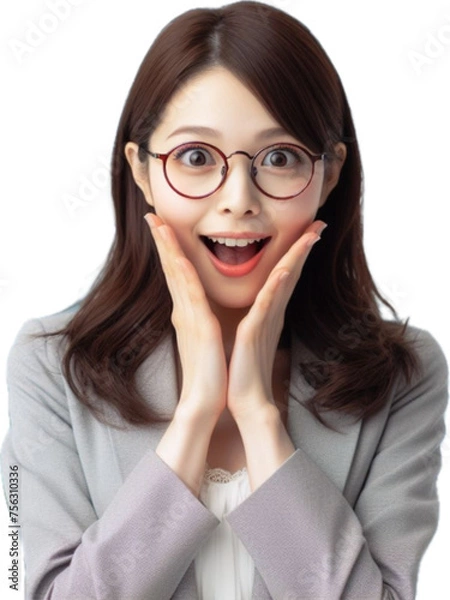 Obraz 笑顔で驚くメガネの女性