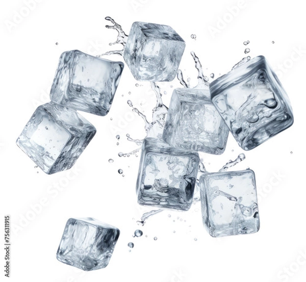 Fototapeta ice cubes dropping isolated on transparent background