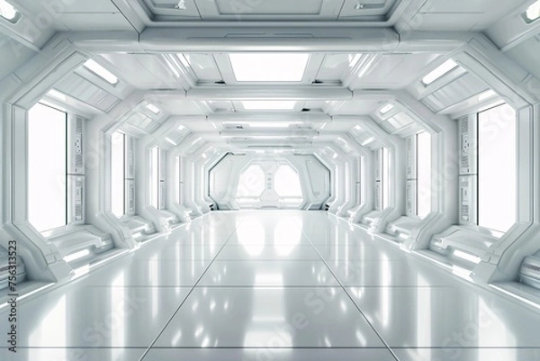 Fototapeta The Future is White A Futuristic Space Station Generative AI