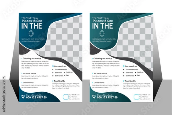Fototapeta travel flyer design template. clean and modern flyer design A4 Size With 0.125 bleed