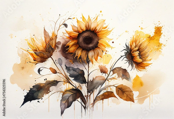 Fototapeta grunge background with sunflowers