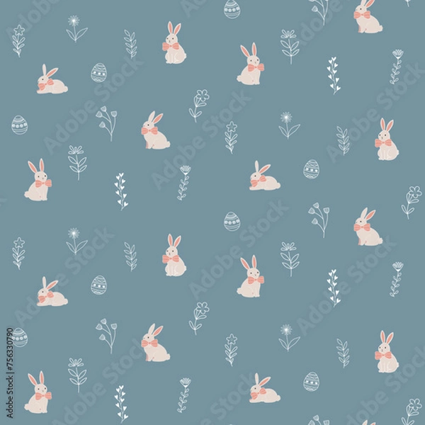 Fototapeta Seamless Easter pattern, bunnies and flowers