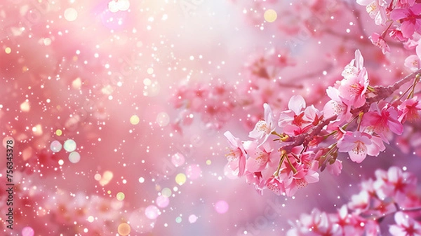 Obraz Sakura flowers with pink glitter background.