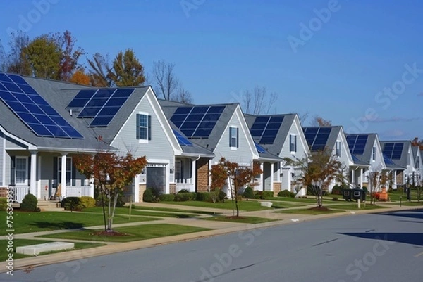 Fototapeta Solar-Powered Houses A Clean Energy Solution for a Greener Future Generative AI