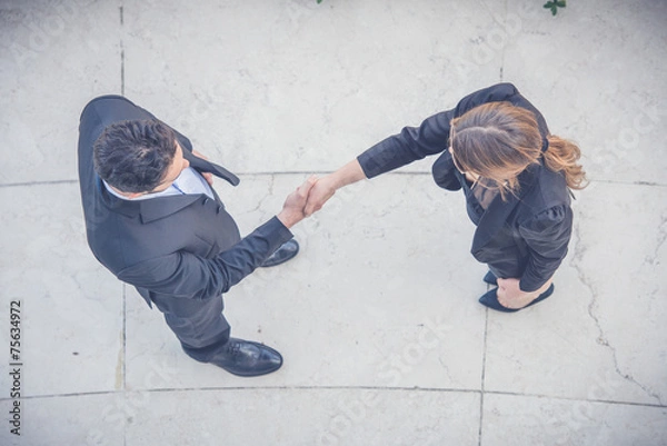 Obraz Business People Giving Handshake, Aerial View