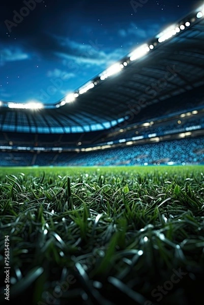 Fototapeta football stadium with lights - soccer field background - grass close up in sports arena - background - generative ai	
