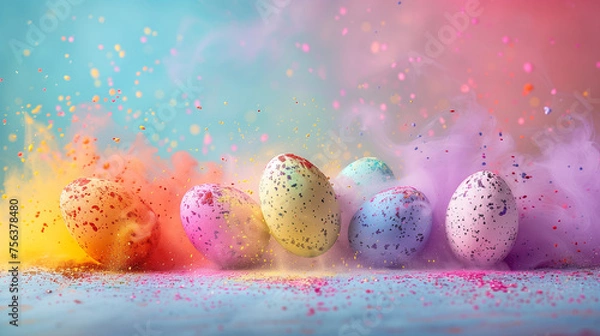 Fototapeta Easter eggs in stop motion with in colorful 