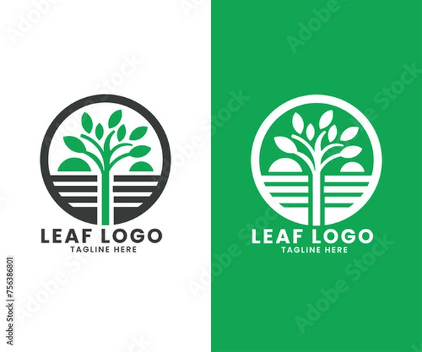Fototapeta Circle shape tree leaf simple logo design vector template