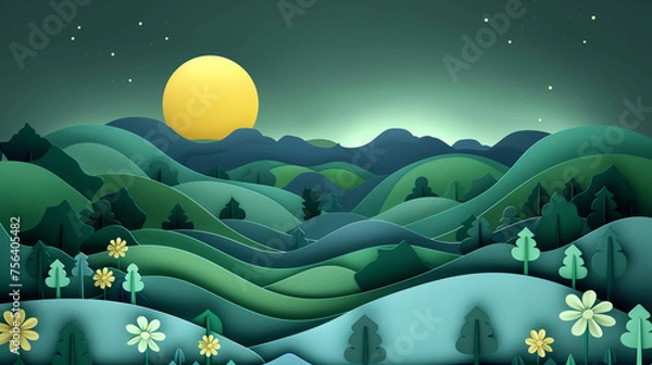 Fototapeta landscape with hills. cardboard made. 