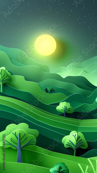Fototapeta landscape with hills. cardboard made. 