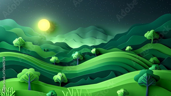 Fototapeta landscape with hills. cardboard made. 