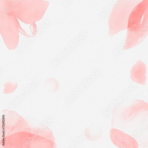 Fototapeta A floral watercolour frame. Peach soft pastel flowers motives. A square card illustration with a watercolour grain paper background. Leaves and flowers botanical elements. Tulips. Orchid. Lily. 