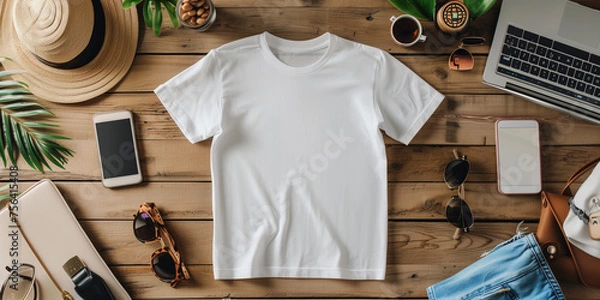 Fototapeta a white tank top on a wooden surface