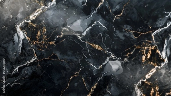 Fototapeta Black Marble Texture With Gold Accents