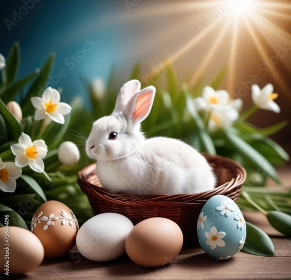 Fototapeta Easter, holiday image in the year of the rabbit. AI generated