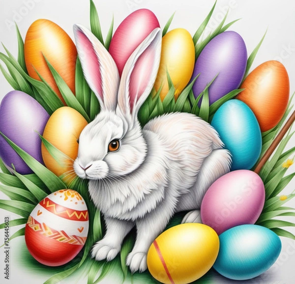 Fototapeta Easter, holiday image in the year of the rabbit. AI generated