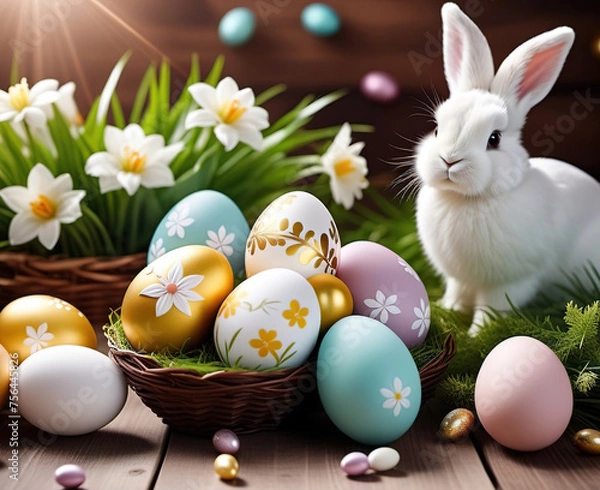 Fototapeta Easter, holiday image in the year of the rabbit. AI generated