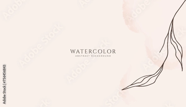 Fototapeta Abstract horizontal watercolor background. Neutral light pink brown colored empty space background illustration