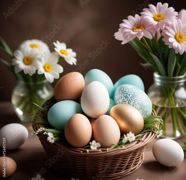 Fototapeta Easter, holiday image in the year of the rabbit. AI generated