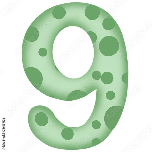 Obraz Number 0 to 9, green with dinosaur pattern