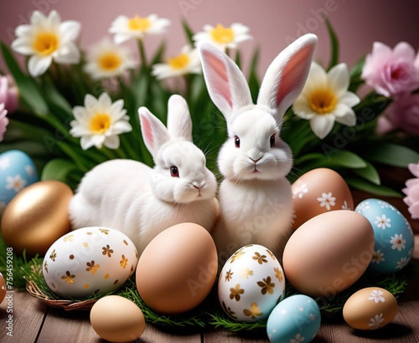 Fototapeta Easter, holiday image in the year of the rabbit. AI generated