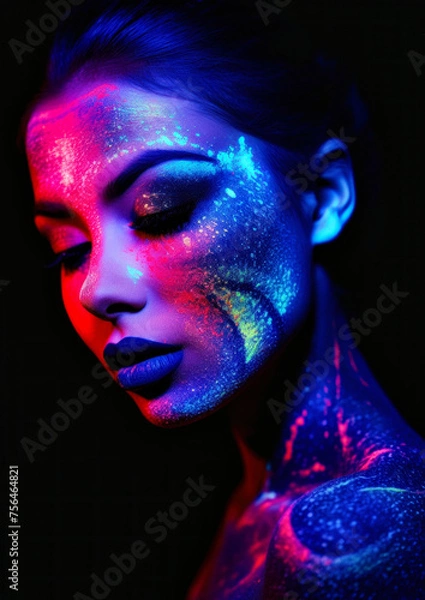 Obraz Makeup in neon colors on a dark conceptual background for photo frame