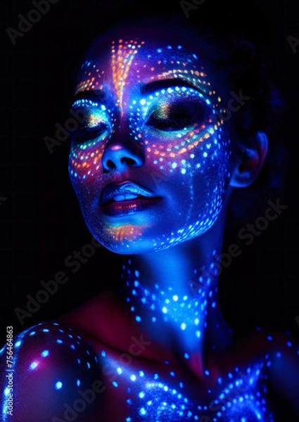 Obraz Makeup style ultraviolet lights neon colors and glow on a dark conceptual background for photo frame