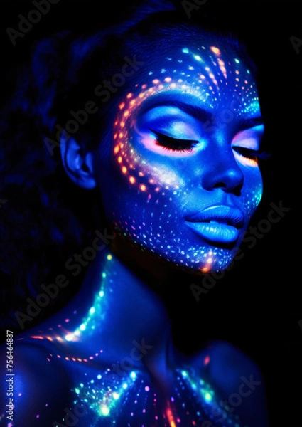 Obraz Makeup with neon lights on a dark conceptual background for photo frame
