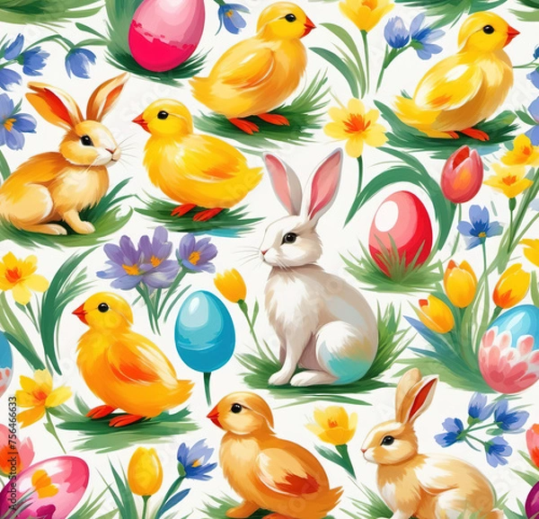 Fototapeta Easter, holiday image in the year of the rabbit. AI generated