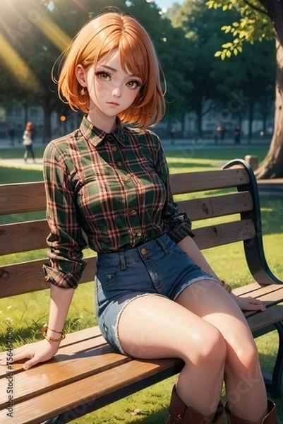 Obraz Femme se reposant sur un banc d'un park