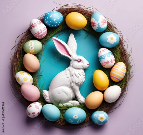 Fototapeta Easter, holiday image in the year of the rabbit. AI generated