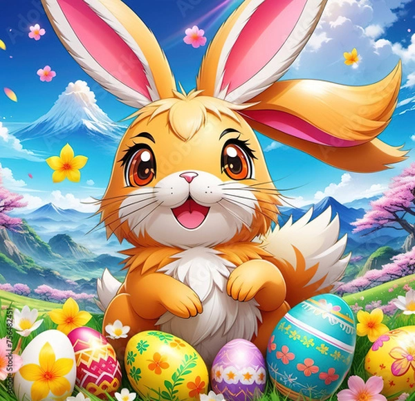 Fototapeta Easter, holiday image in the year of the rabbit. AI generated