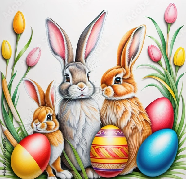 Fototapeta Easter, holiday image in the year of the rabbit. AI generated