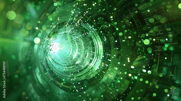 Fototapeta Green Tech Data Tunnel, Abstract Digital Network Concept