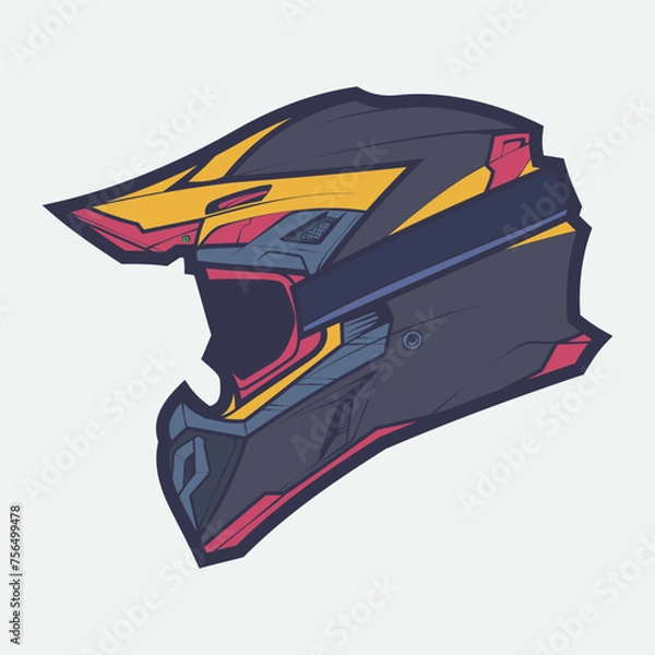 Obraz Helmet Motorcycle Cartoon Vector Icon, Cartoon Vector Icon Concept Flat Design. Draw Cartoon Vector Icon Illustration Helmet Motorcycle In Flat Style. Icon Cartoon Vector Helmet Motorcycle Side View
