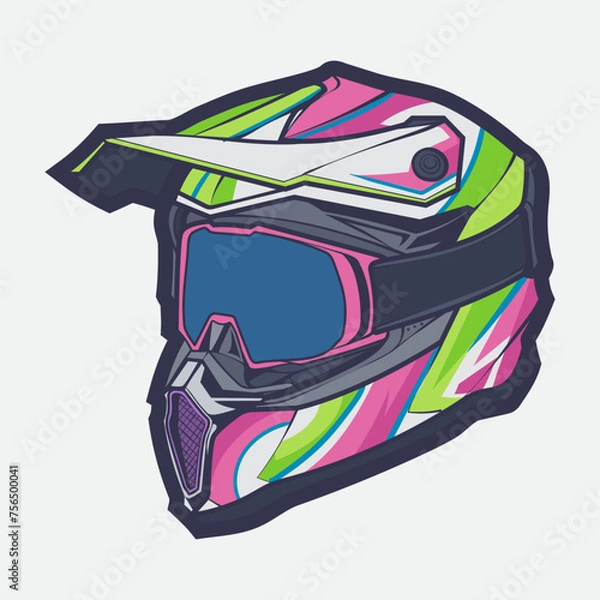 Obraz Helmet Motorcycle Cartoon Vector Icon, Cartoon Vector Icon Concept Flat Design. Draw Cartoon Vector Icon Illustration Helmet Motorcycle In Flat Style. Icon Cartoon Vector Helmet Motorcycle Side View