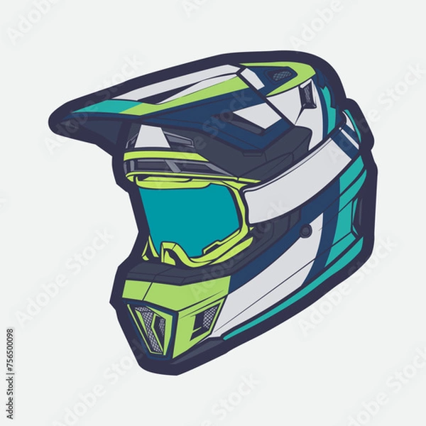 Obraz Helmet Motorcycle Cartoon Vector Icon, Cartoon Vector Icon Concept Flat Design. Draw Cartoon Vector Icon Illustration Helmet Motorcycle In Flat Style. Icon Cartoon Vector Helmet Motorcycle Side View