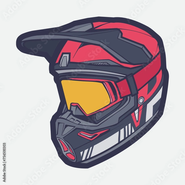 Obraz Helmet Motorcycle Cartoon Vector Icon, Cartoon Vector Icon Concept Flat Design. Draw Cartoon Vector Icon Illustration Helmet Motorcycle In Flat Style. Icon Cartoon Vector Helmet Motorcycle Side View