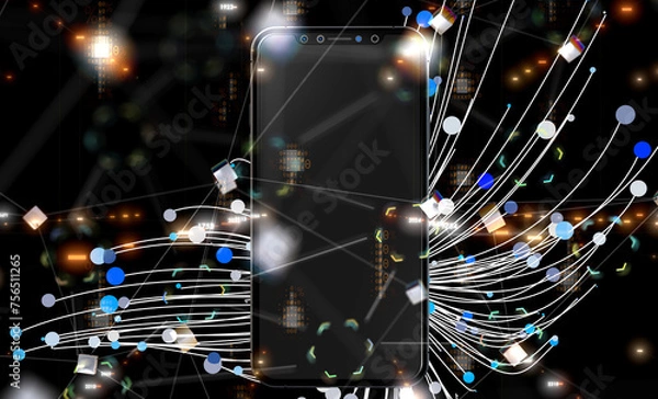 Fototapeta abstract lines with dots over dark background.