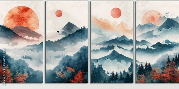 Fototapeta Poster Set with a Horizontal Layout, comprising four engaging compositions.