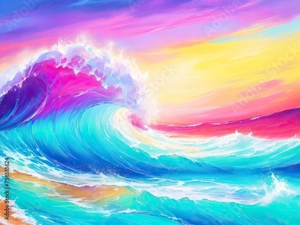 Fototapeta Abstract ocean wave and colorful sky background. style of oil painting.