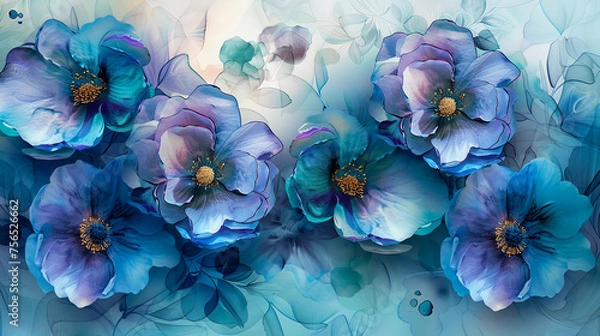 Obraz Fluid abstract expressionism, blooming flowers, Aesthetics colorful floral inspirational tenderness illustration, oil paint, Wall decorative photo, Generated AI.
