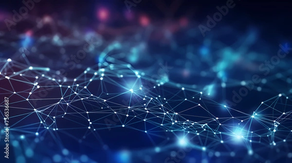 Fototapeta Blue background with dots and lines in the style of interwoven network