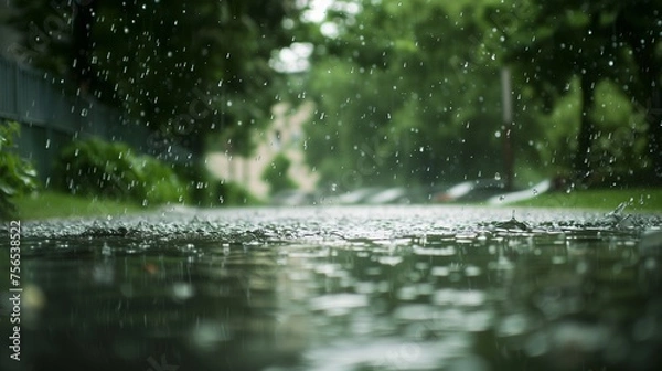 Fototapeta A stormwater management system in action during heavy rain, exemplifying sustainable urban planning.