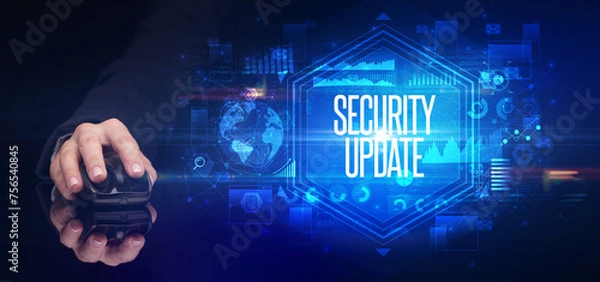 Fototapeta hand holding wireless peripheral, cyber security concept
